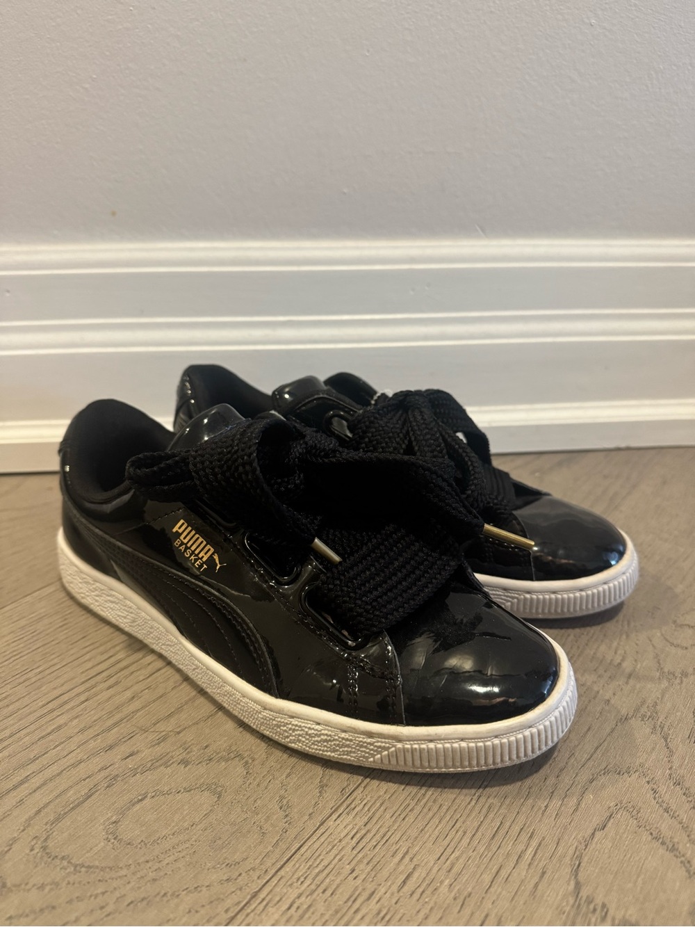 Puma Women’s Black Patent Low-Top Sneakers with White Sole